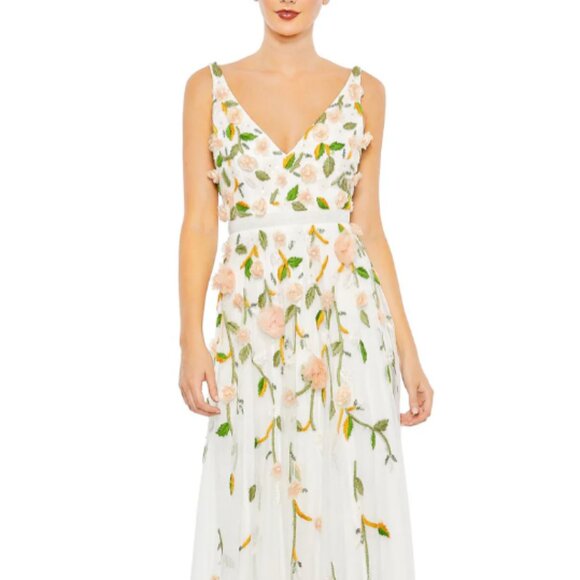 MAC DUGGAL 9171 EMBELLISHED SLEEVELESS V-NECK A-LINE WHITE MULTI GOWN sz 12 - Picture 3 of 6